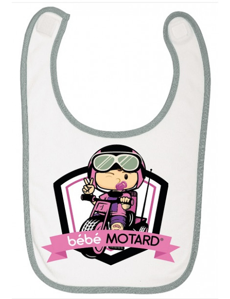 Bavoir à scratch Bébé Motard - Tricycle - motif de couleur rose