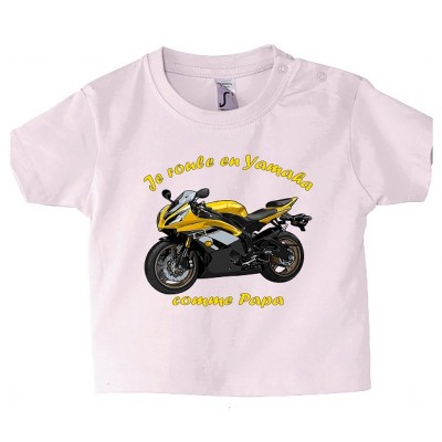 T-shirt Bébé Je Roule En Yamaha - BébéMotard - rose - face